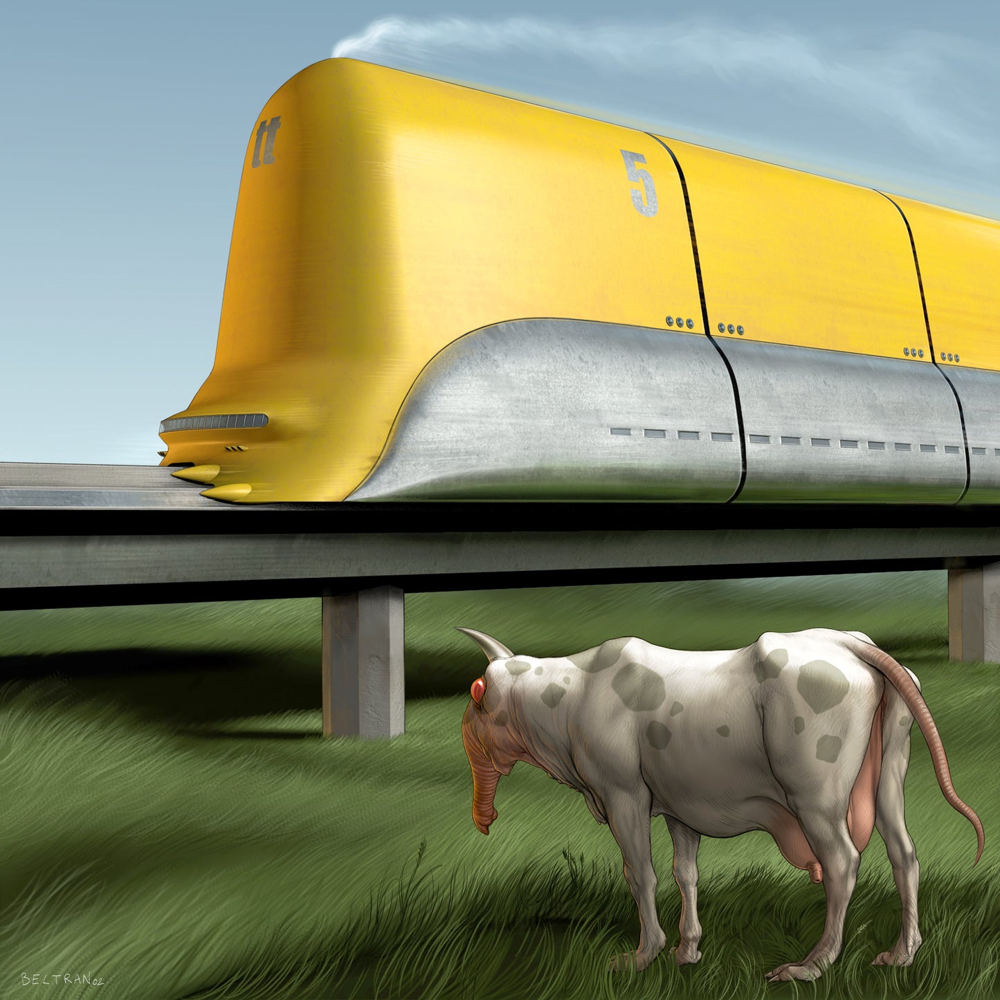 Tirage Dibond® numéroté "The Train and The Cow" Format 40X40